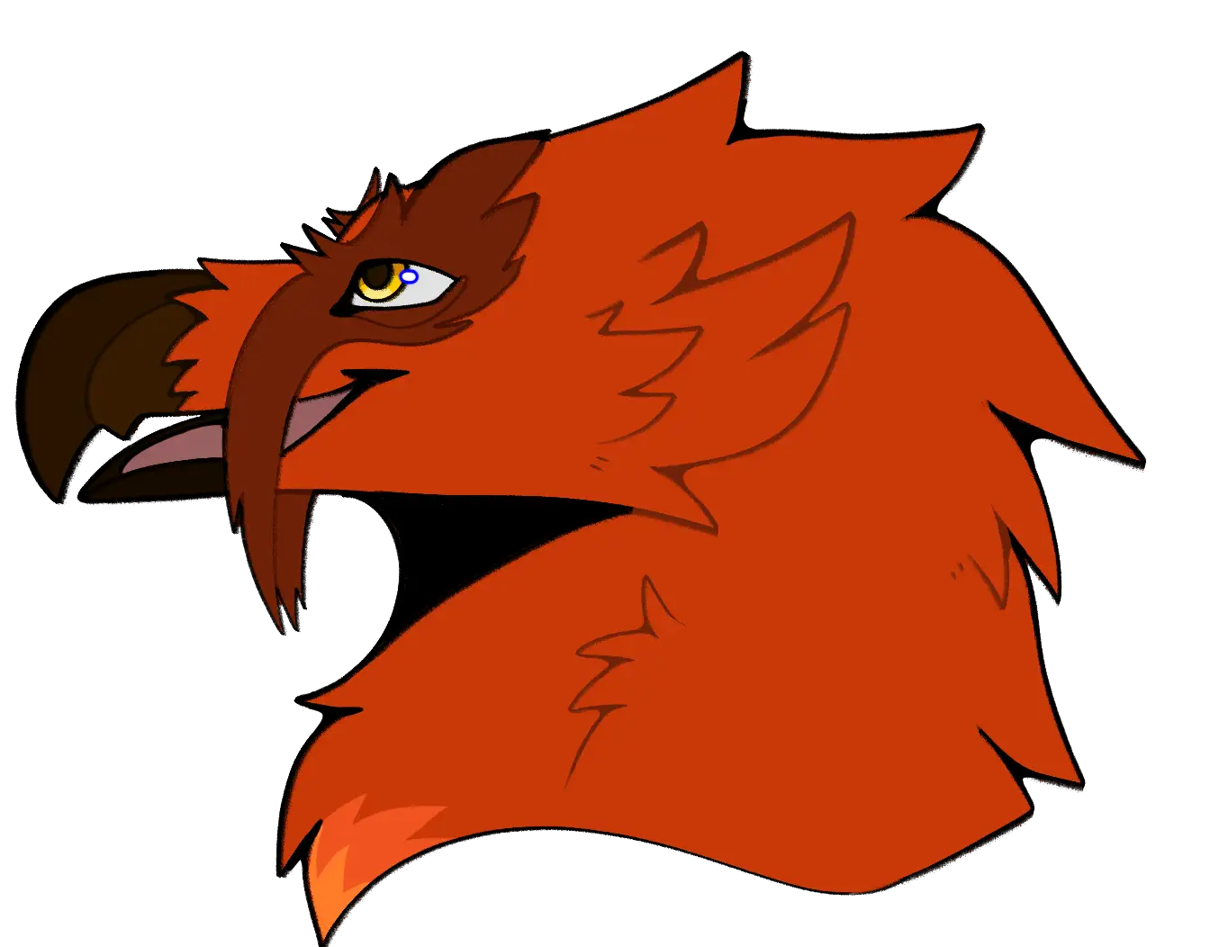 Digital drawing headshot of a bearded vulture with phoenix colors