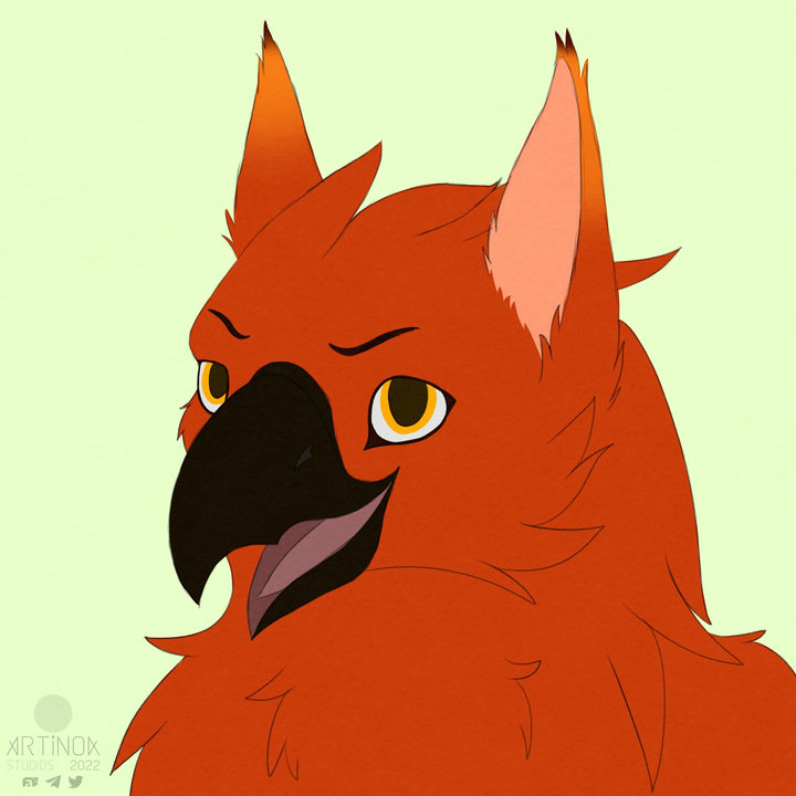 Digital drawing of a phoenix gryphon, featuring cat-like ears.