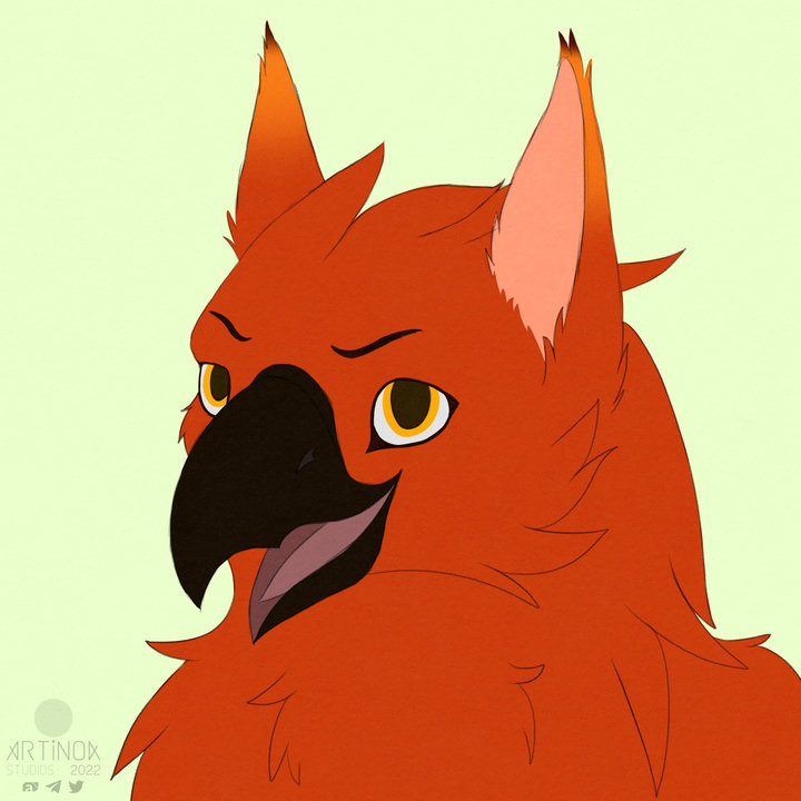 Digital drawing of a phoenix gryphon, featuring cat-like ears.